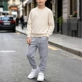 thumbnail image 7 of BXJX Boys Cotton Outfit Sets  Size 10-12, 2 Piece School Long Sleeve Crew Neck Sweatshirts and Joggers Sets Beige, 7 of 7