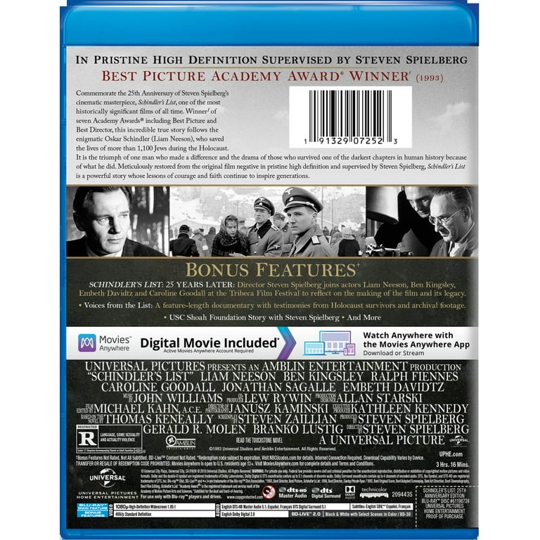 25th L’AnniversaryLIVE Blu-ray Universal Studios' Schindler's List 25th Anniversary Edition
