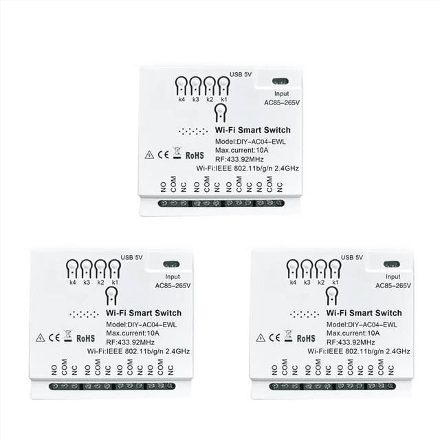 3X 4CH WiFi Smart Switch RF433 85-265V 2.4G WiFi Home Automation Module for IFTT Alexa Home
