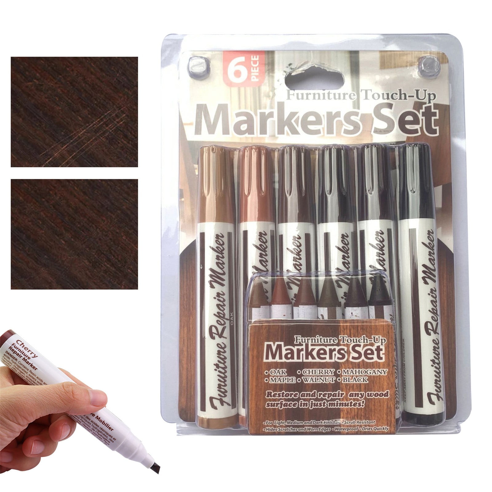 Furniture Touch-Up Markers Set, Scratch Repair Marker Pen Set, 12 Pack Multifunctional Floor And Wood Touch Up Paint Pens, Durable Conical Tip For Diy Home Improvement, Easy to Use(Brown,5.3x0.8")