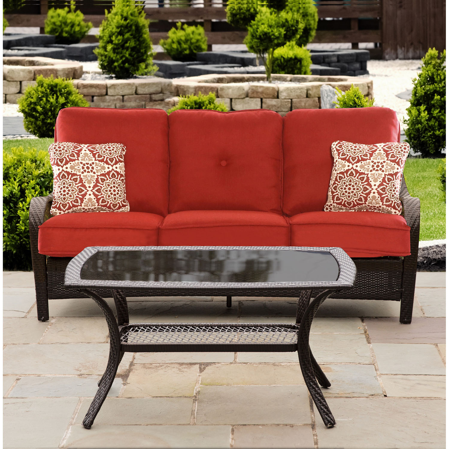 Hanover Orleans 2-Piece Wicker and Steel Outdoor Patio Sofa Set, Autumn Berry - image 4 of 5