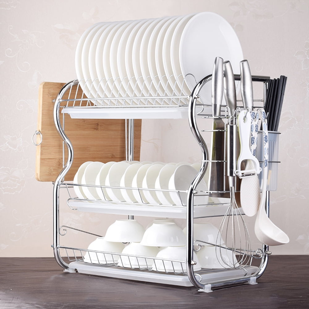 Multi functional 3 Tier Dish Rack Kitchen Supplies Storage Rack Draining Rack with Chopsticks Knives Cutting Board Holder Drainboard Walmart