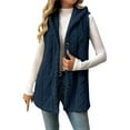 thumbnail image 2 of Baberdicy Womens Vest with Hood 2025 Winter Fleece Button up Long Vest Jackets Warm Lightweight Fall Outerwear, Reversible Fuzzy Vest, Hooded Sherpa Gilet, Winter Warmth Layer, Navy, S, 2 of 5