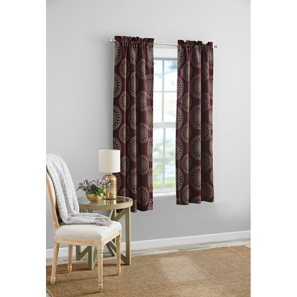 Mainstays Medallion Print Room Darkening Rod Pocket Curtain Panel Pair