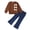 Brown, variant on Yaoqi 4T Toddler Girl Outfit Set 5T Child Girls Clothes Long Sleeves Bowknot Sweatshirt Top Flared Denim Pants 2pcs Clothing Brown