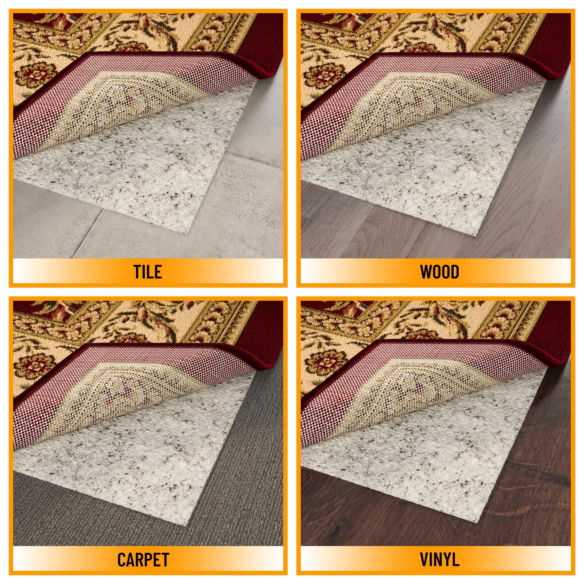 Ottomanson Non-Slip Rug Pad Grip 8x15 Felt 1/8 Thick for Any Flooring Surface, 7'8" x 15', Beige