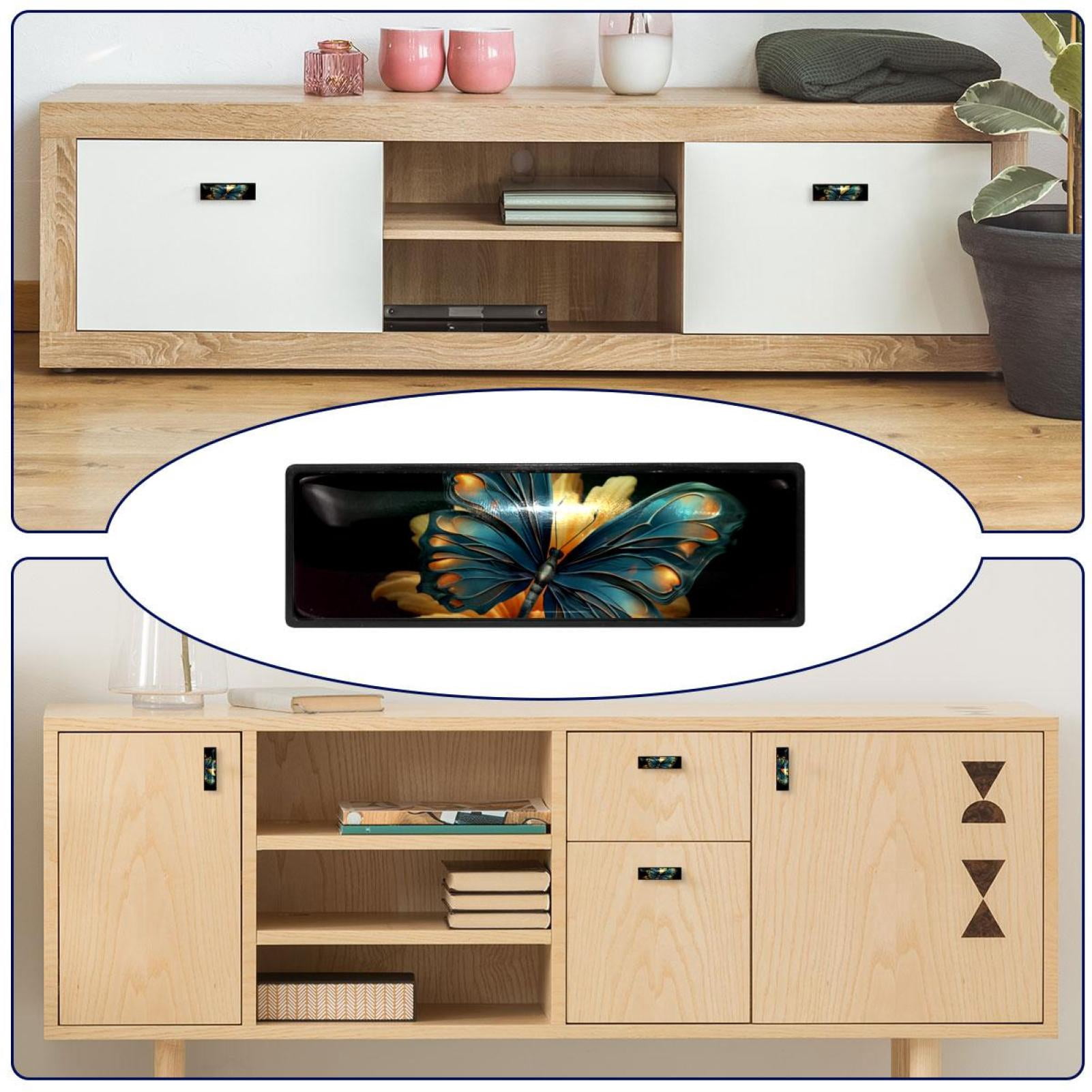 HemaKayy 4 Pack 3.6" Decorative Cabinet Pulls - Durable & Long-lasting | Easy Installation | Elegant & Stylish Decor for Home, Kitchen Furniture Handles | Turquoise Blue Butterfly Lily Flower