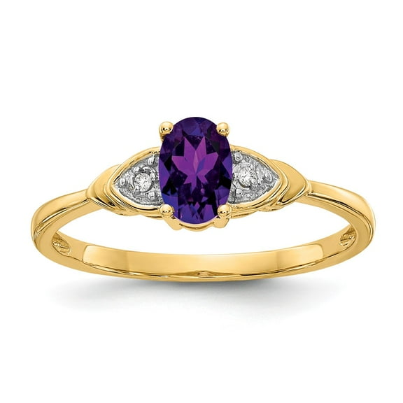 14K Yellow Gold Ring Band with Stones (02) February Amethyst Oval Purple Diamond Round