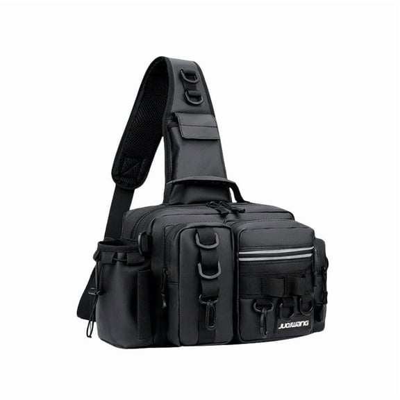 Waterproof Fishing Tackle Sling Bag with Rod Holder, Large Capacity Crossbody Lure Storage Backpack for Outdoor Angling