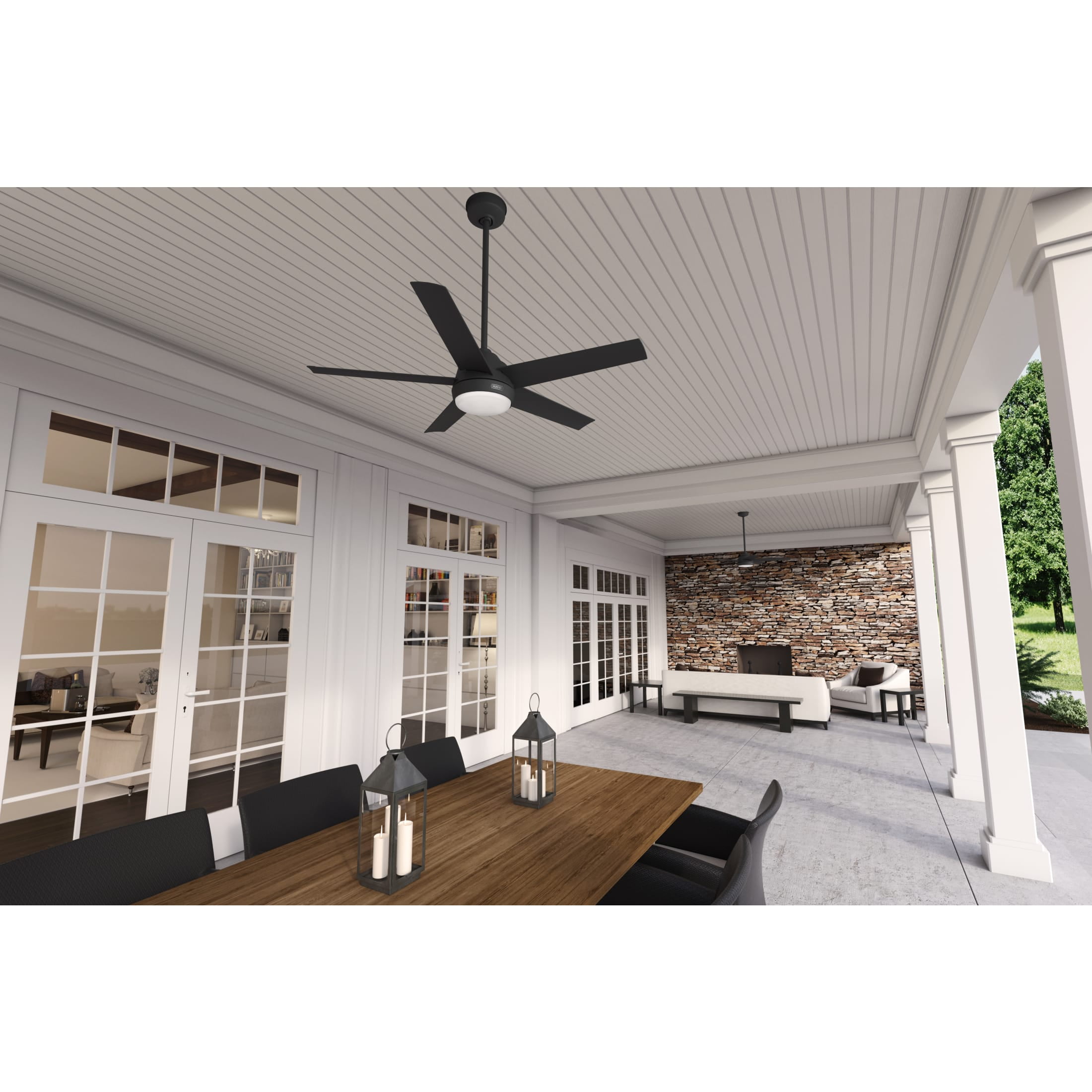 Hunter - Skyflow Outdoor  Ceiling Fan With Light, Wall Control, 52-inch, Matte Black, Modern-style, 3-speed WhisperWind Motor, 52589