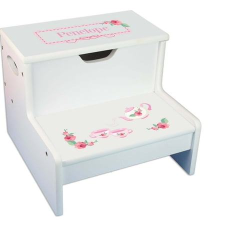 Tea Party White Storage Step Stool