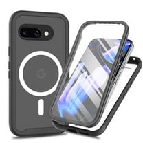 Magnetic for Google Pixel 9a Case, [Compatible with MagSafe] [Built-in Screen Protector] Dustproof Full Body Shockproof Transparent Phone Case Cover for Google Pixel 9a - Black