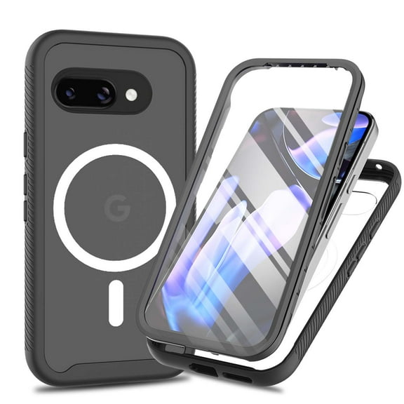 Magnetic for Google Pixel 9a Case, [Compatible with MagSafe] [Built-in Screen Protector] Dustproof Full Body Shockproof Transparent Phone Case Cover for Google Pixel 9a - Black