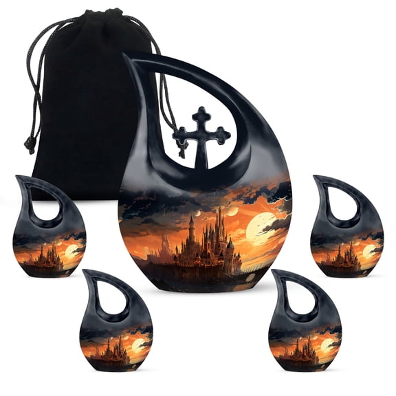 The Twilight Castle Urn - Burial Urns For Human Ashes - Urns For Ashes Adult Female & Male - Urn For Burial - Keepsake Urns For Human Ashes, (Combo - 10" & 4", 5 Pcs)