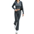 thumbnail image 2 of Yunliwuli Women’s Two Piece Outfits Set Long Sleeve Zip Up Cropped Hoodie and Bootcut Pants Set Loungewear, 2 of 10