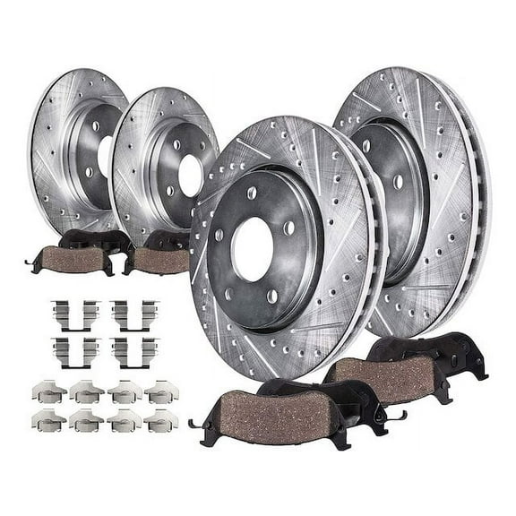 Front and Rear Ceramic Brake Pad and Drilled and Slotted Rotor Kit - Compatible with 2011 - 2016 Hyundai Elantra Sedan 2012 2013 2014 2015
