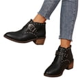 thumbnail image 2 of Onlyshoes Women's Studded Ankle Boots Leather Multiple Buckle Chunky Heel Booties Almond Toe Punk Boot, Gifts for Women Mother Girlfriend, 2 of 8
