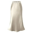 thumbnail image 4 of Women's Satin Silk Maxi Skirt High Waist Lace Trim - Elastic Waist Party Wedding Long Skirt, All Seasons, 4 of 5