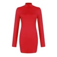thumbnail image 6 of Bodycon Dresses for Women Long Sleeve Dress Casual Crew Neck Slim Fitted Fleece Midi Dresses Red, 6 of 9