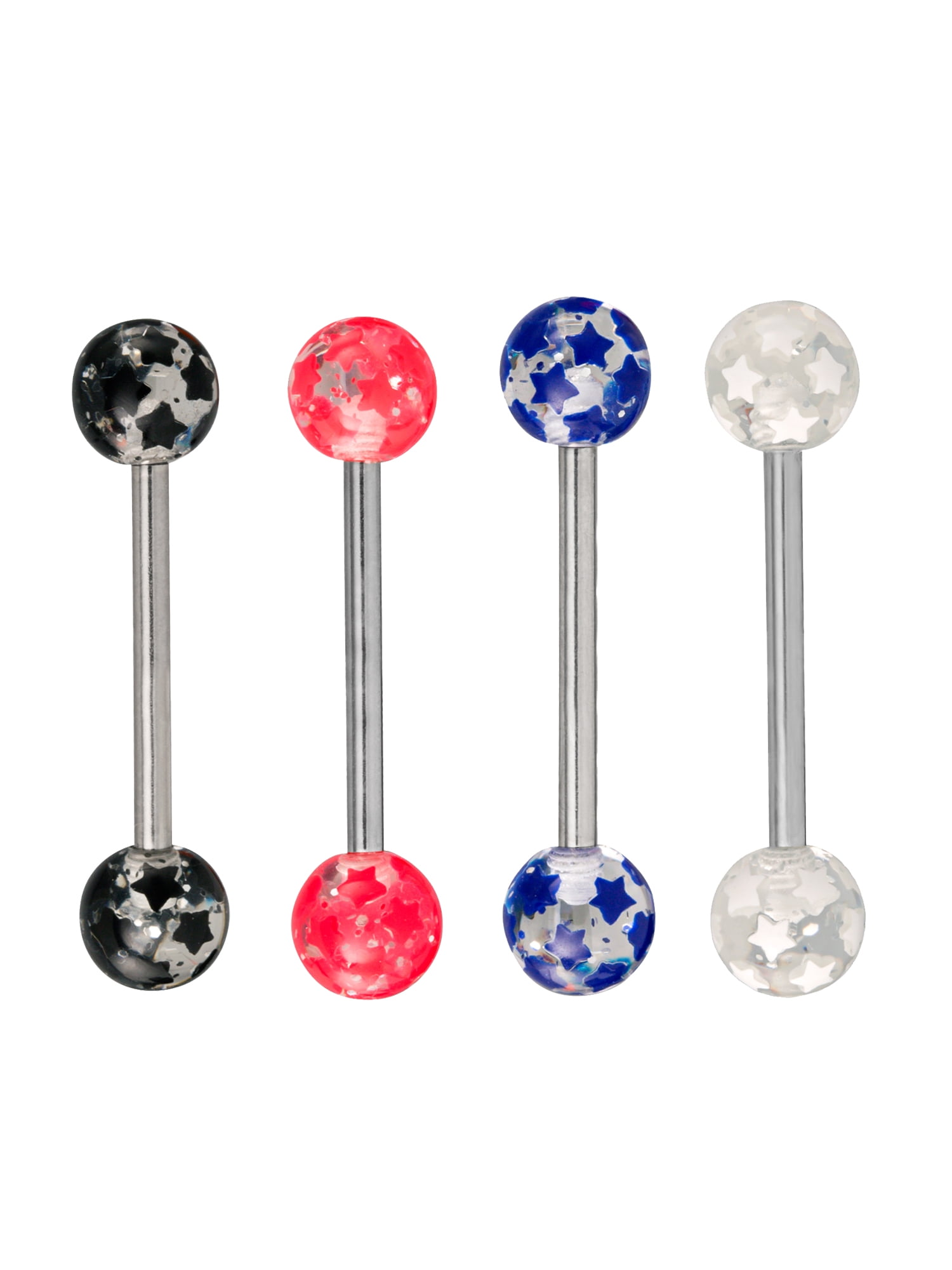 Surgical Steel Multicolor Star Tongue Barbell Set - 5 Pack