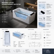 67 Luxury Whirlpool Bathtub with Panoramic Glass Window | 7 Hydro-Massage Jets, Waterfall Faucet & LED Chromatherapy | 1HP 750W Motor, Acrylic Spa Jetted Tub (110V) –Middle Drain