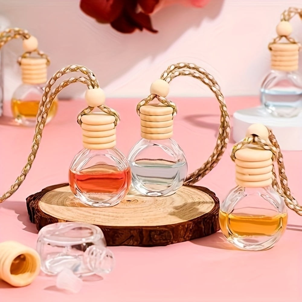 20Pcs 10ml Refillable Glass Car Air Freshener Diffuser Bottles, Empty with Wooden Caps