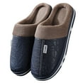 thumbnail image 5 of Leather Slippers For Women House Warm Couple Solid Color Leather Padded Outdoor Cotton Bedroom Slipper Fall Winter Home Fashion Casual Comfortable Shoes,Navy, 5 of 9