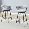 thumbnail image 3 of Jopath Swivel Bar Stools with Breathable Linen Cushions - Light Gray Seat & Black Iron Frame, Counter Height Stools for Kitchen Island, Dining or Pub, 3 of 9