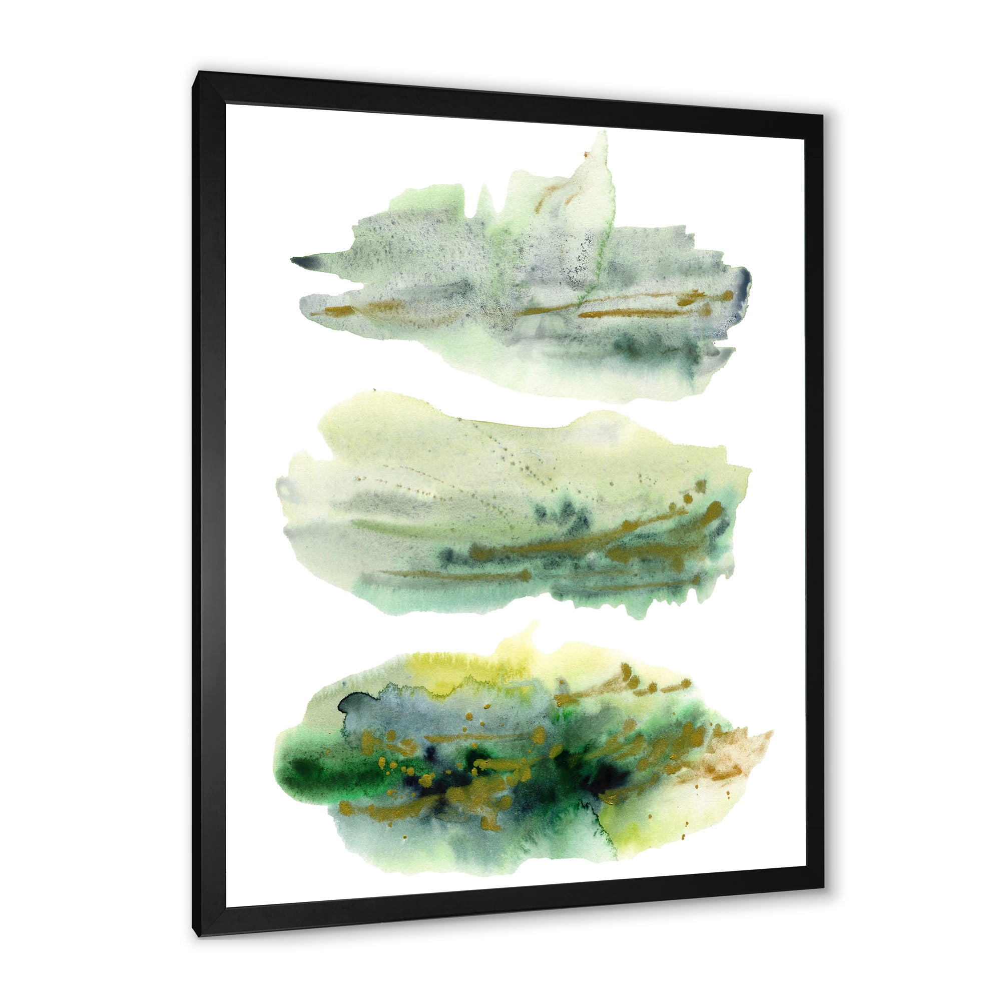 Designart 'Golden Green Abstract Clouds II' Modern Framed Art Print
