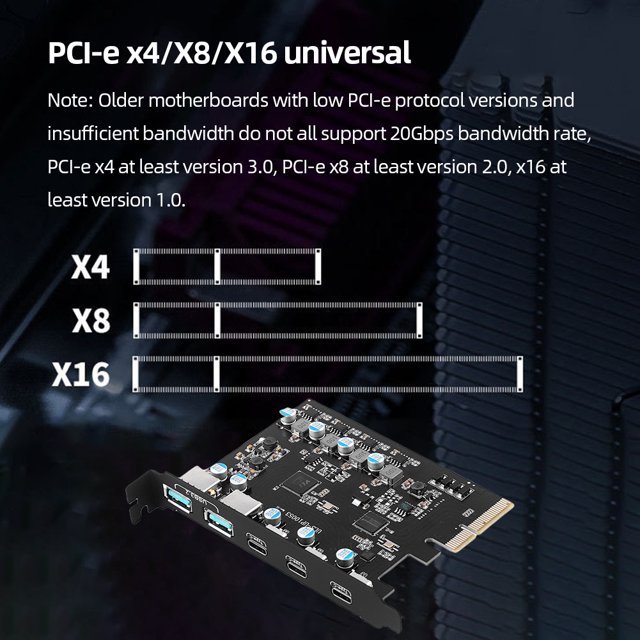 Tarjeta Tarjeta Pcie X4 A Usb 3.2 Tarjeta De Expansión De 20 Gbps 3X Usb3.2 Y 2X Tpyc-C 15W Kuymtek Para estrenar