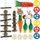 thumbnail image 1 of FUYGRCJ - Juego de 16 juguetes masticables naturales para conejos, duraderos y para animales pequeños, con bolas de madera de manzano y hierba, esponja vegetal y zanahoria, mejora la salud dental de, 1 of 8