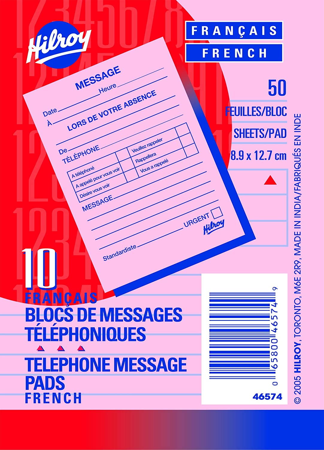 Hilroy Telephone Message Pads (French), 31/2 X 5Inch, 50 Pink Sheets