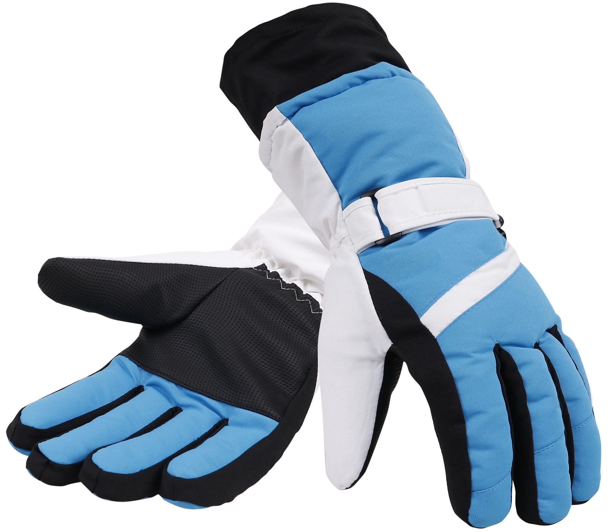 Mens Thinsulate Lined Winter Waterproof Ski Gloves,Blue White Black,S