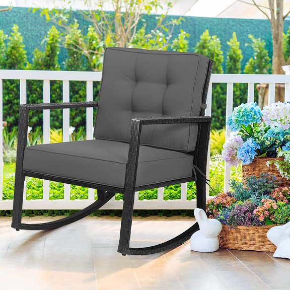 Wicker Rocking Chair Outdoor Glider Rattan Furniture with Heavy-Duty Steel Frame and Thick Cushion for Garden Backyard Porch