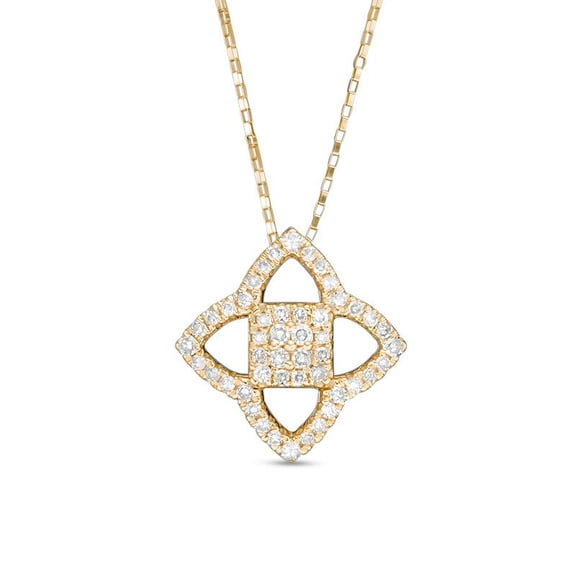 Lotus Pendant with Diamond Accent in Yellow Gold on 18 Inch Elongated Box Chain