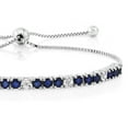 thumbnail image 3 of Gem Stone King 925 Sterling Silver Blue Sapphire and White Diamond Tennis Bracelet Jewelry for Women (2.05 Cttw, Gemstone Birthstone, Fully Adjustable up to 9 inch), 3 of 6