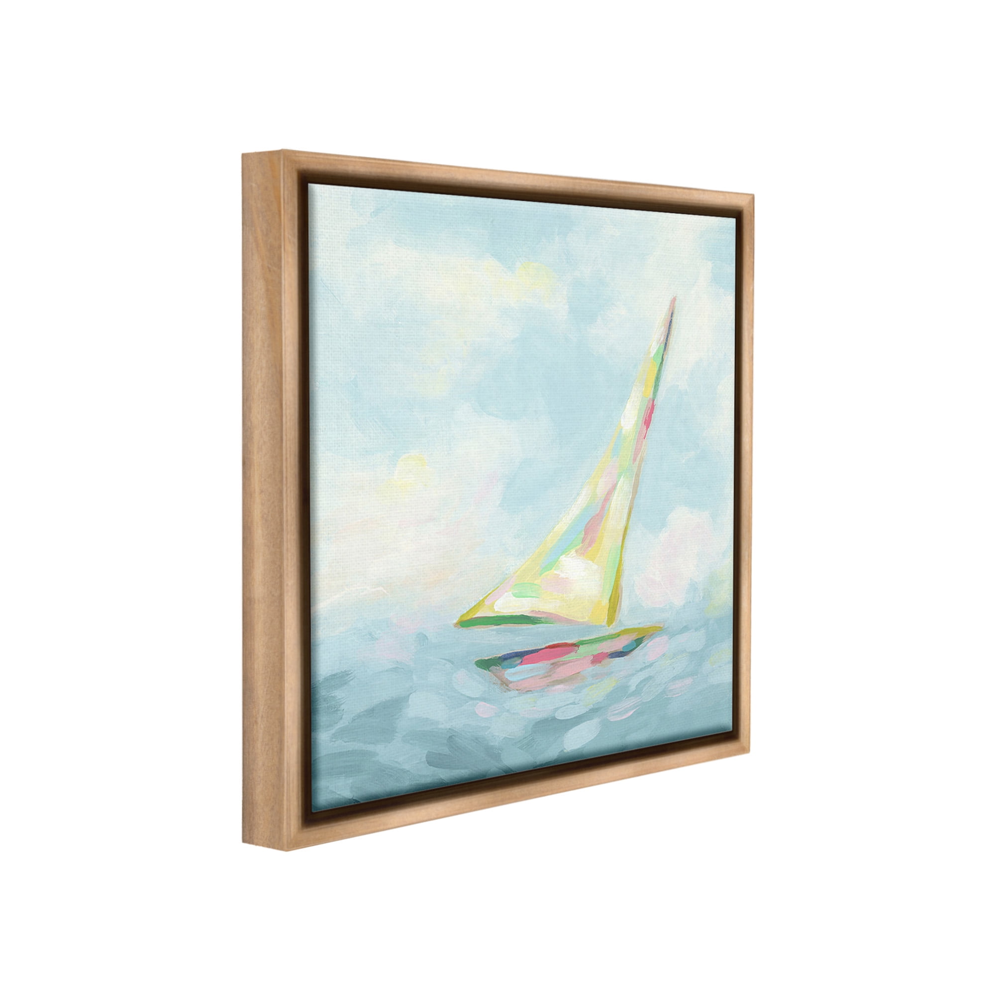 Stupell Industries Modern Pastel Sailboat Nature Painting Brown Floater Framed Canvas Art Print Wall Art, 25 x 25