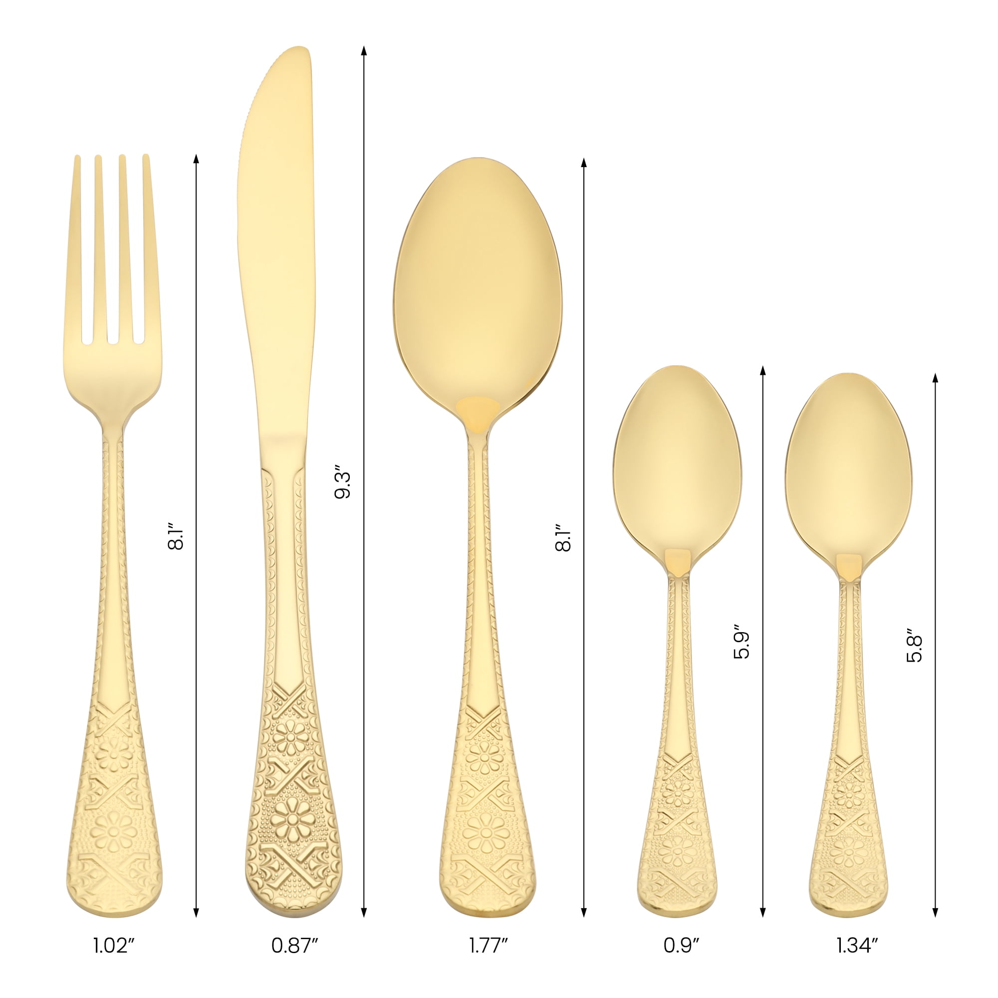 Unique Bargains 20 Piece Stainless Steel Floral Dinner Flatware Set Gold 20