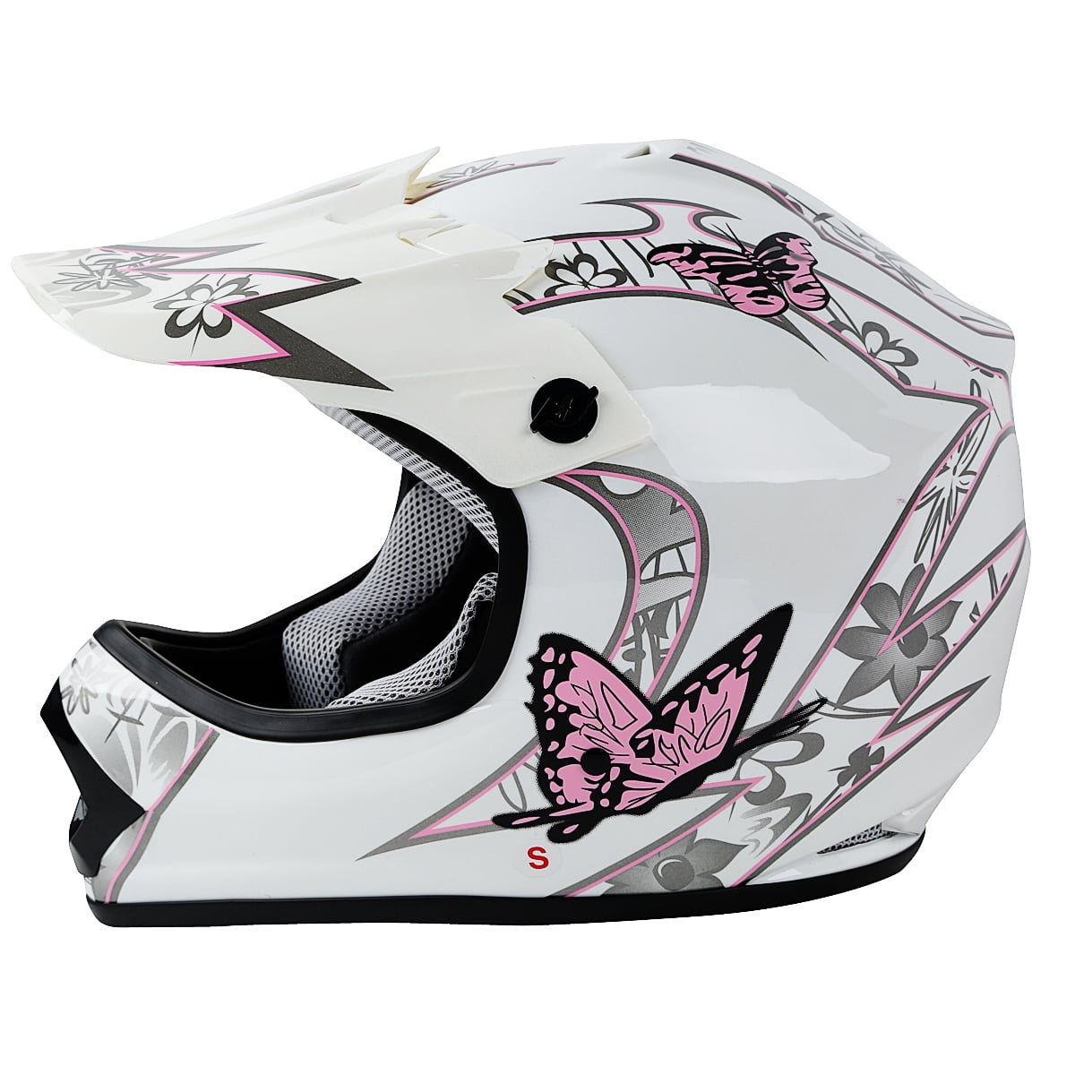 TCMT DOT Youth & Kids Motorcycle Helmet Pink Butterfly White with Goggles & Gloves for Atv Mx Motocross Offroad Street Dirt Bike S Size