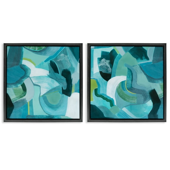 Stupell Industries Energetic Blue Patterns Abstract Painting Black Floater Framed Canvas Art Print Wall Art, 18 x 18, Set of 2