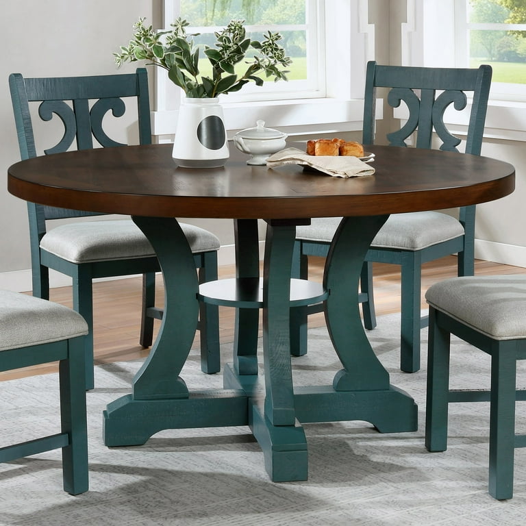 Furniture of America Feli Dining Table Antique Blue and Dark Oak