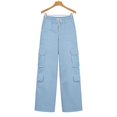 thumbnail image 6 of Cargo Pants for women Casual High Waist Elastic Straight Back Pockets Business Casual Pants Light Blue, 6 of 8