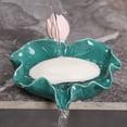 thumbnail image 3 of Jabonera de cerámica con forma de hoja de loto verde, autodrenante, decorativa, para cocina, baño, ducha y encimera, 3 of 8