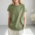 thumbnail image 2 of MIXUE Womens Summer Tops Summer Solid Color Round Neck Short Sleeve Casual Vintage Lace Loose Fit Stylish Pullover T-shirts Holiday Wear,Green,XXXL, 2 of 5