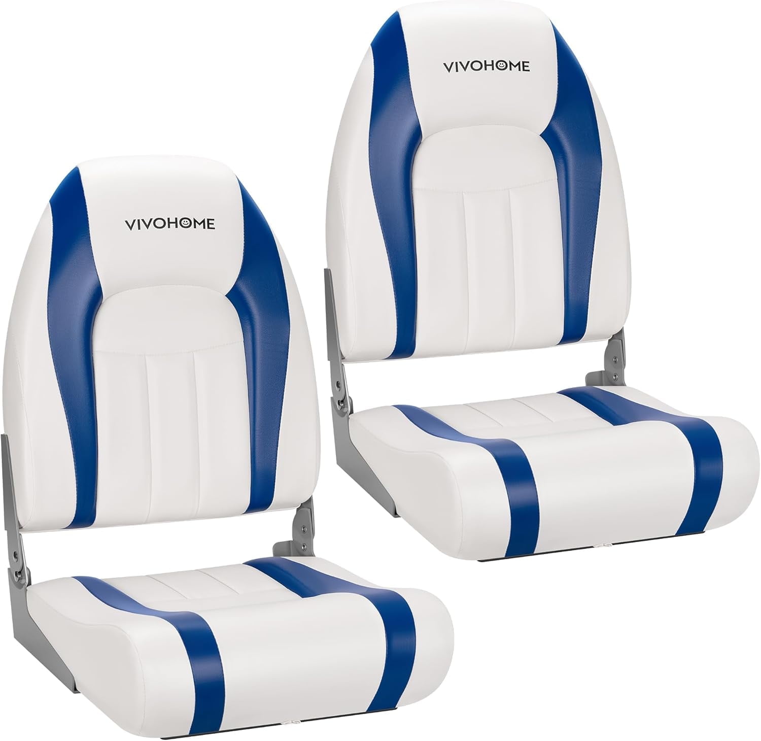 SPECSTAR Folding High Back Boat Seats 2 Pack, Waterproof Boat Captain Chairs, 4 Mounting Screws Included, White and Blue