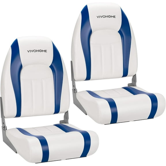 SPECSTAR Folding High Back Boat Seats 2 Pack, Waterproof Boat Captain Chairs, 4 Mounting Screws Included, White and Blue