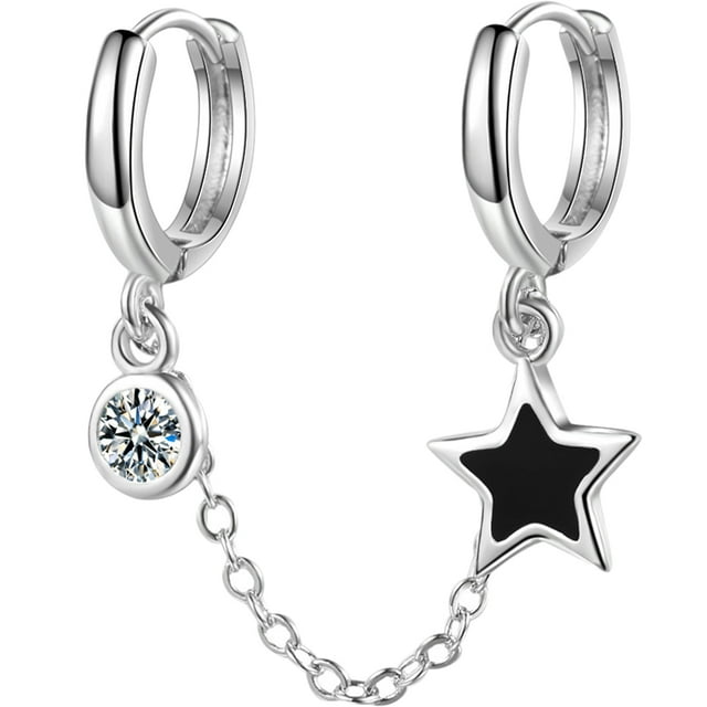 Boucles d'Oreilles Chaîne pour Femmes Double Piercing Chaîne Pendante Boucles d'Oreilles Étoile