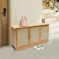 thumbnail image 4 of Bamboo Shoe Rack Bench Freestanding Shoe Storage Organizer Rack with Rattan Door, 4 of 16