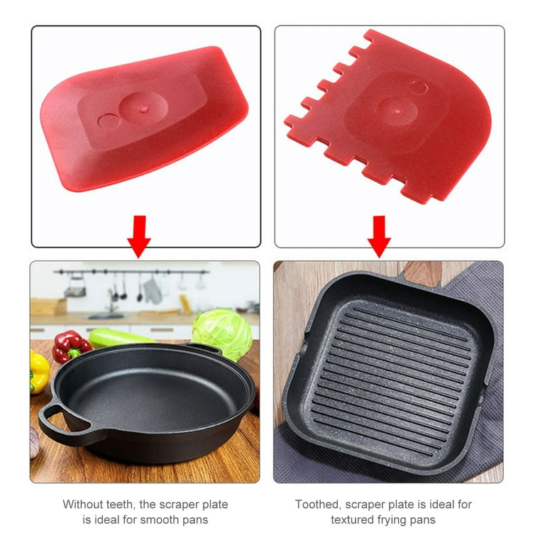 Vearear Grill Pan Scraper 1 Set Fadeless Rounded Edge Useful Dishwasher Safe Pan Cleaning Scraper, Red