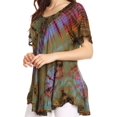 thumbnail image 4 of Sakkas Splenka Long Tie Dye Embroidered Corset Neck Cap Sleeve Blouse Shirt Top - Multicolored - Plus Size, 4 of 5